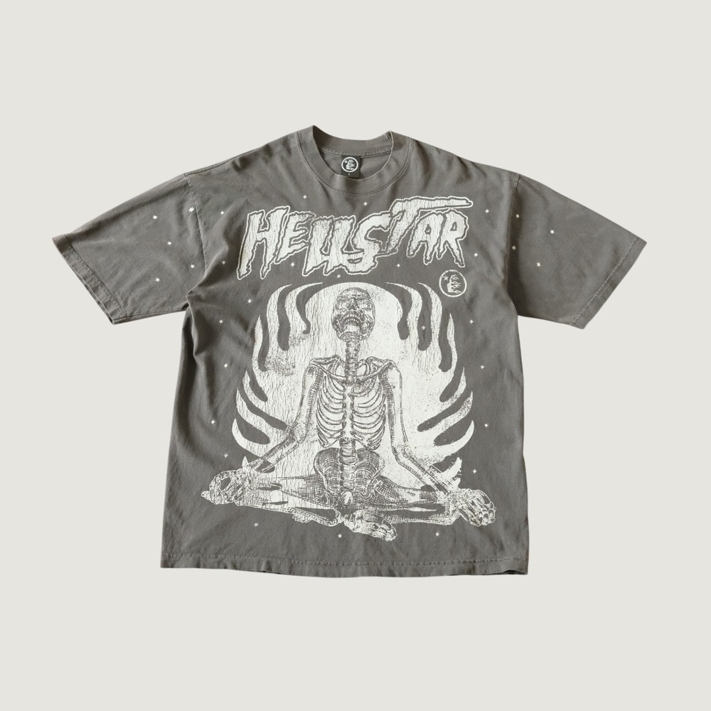 Hellstar Inner Peace T-Shirt Mens Grey Skeleton Graphic Streetwear Large Tee